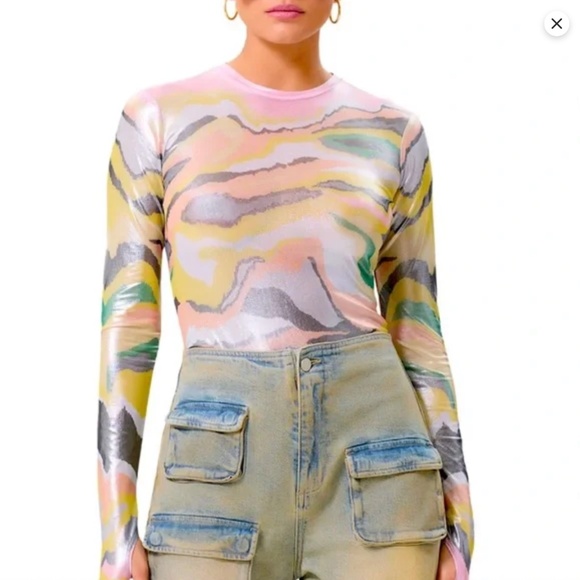 AFRM Tops - AFRM Kaylee Foil Print Top Soft Linear Abstract- NWOT